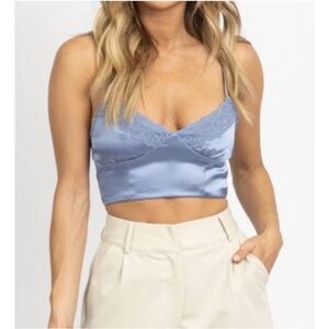Garage Cute Blue Satin Lace Trim Crop Bralette Top Size Extra Small